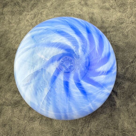Vintage Intaglio Anton Art Glass Round Oil Lamp Blue Swirl Hand-blown Wick 4.5" - Picture 4 of 9